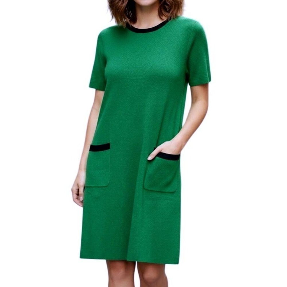 Claudie Pierlot‎ Green Short Sleeve Knit Shift Dress with Pockets Size S H8B259